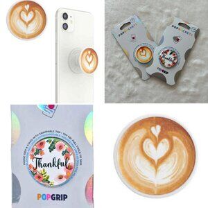 Set of 2 Swapable & Stand Floral & Heart Latte PopSockets with Pop-Grip